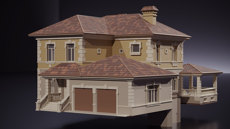 Two storey house with a tiled roof 3D Model .c4d .max .obj .3ds .fbx .stl .blend
