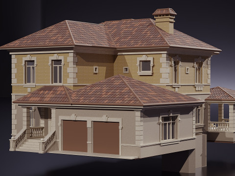 Two storey house with a tiled roof 3D Model
