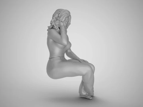 Sitting Woman Thinking 2 3D Print Model
