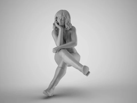 Sitting Woman Thinking 5 3D Print Model