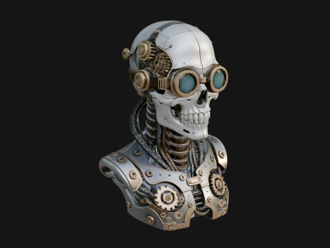 Steampunk Goggle Skull Bust Statue Design 2 - 3D Print Model 3D Print Model