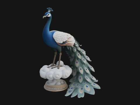Peacock on Cloud Statue Design 3 - 3D Print Model 3D Print Model