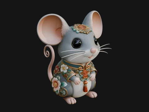 Floral Chibi Mouse Statue Design 3 - 3D Print Model 3D printmodel