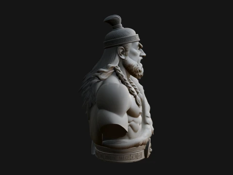 Mongol Warrior Bust Statue Design 8 - 3D Print Model 3D Print Model
