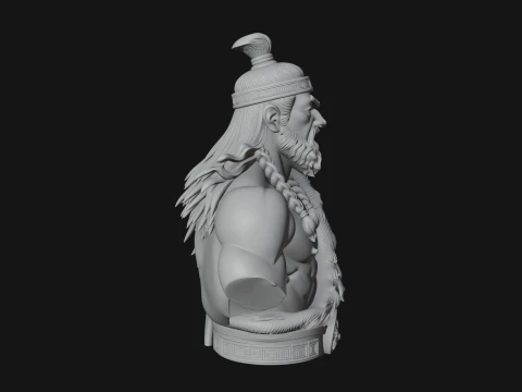 Mongol Warrior Bust Statue Design 8 - 3D Print Model 3D Print Model