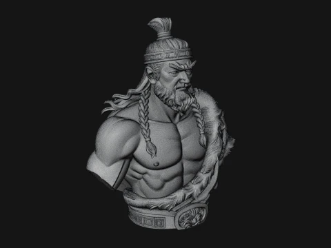 Mongol Warrior Bust Statue Design 8 - 3D Print Model 3D Print Model