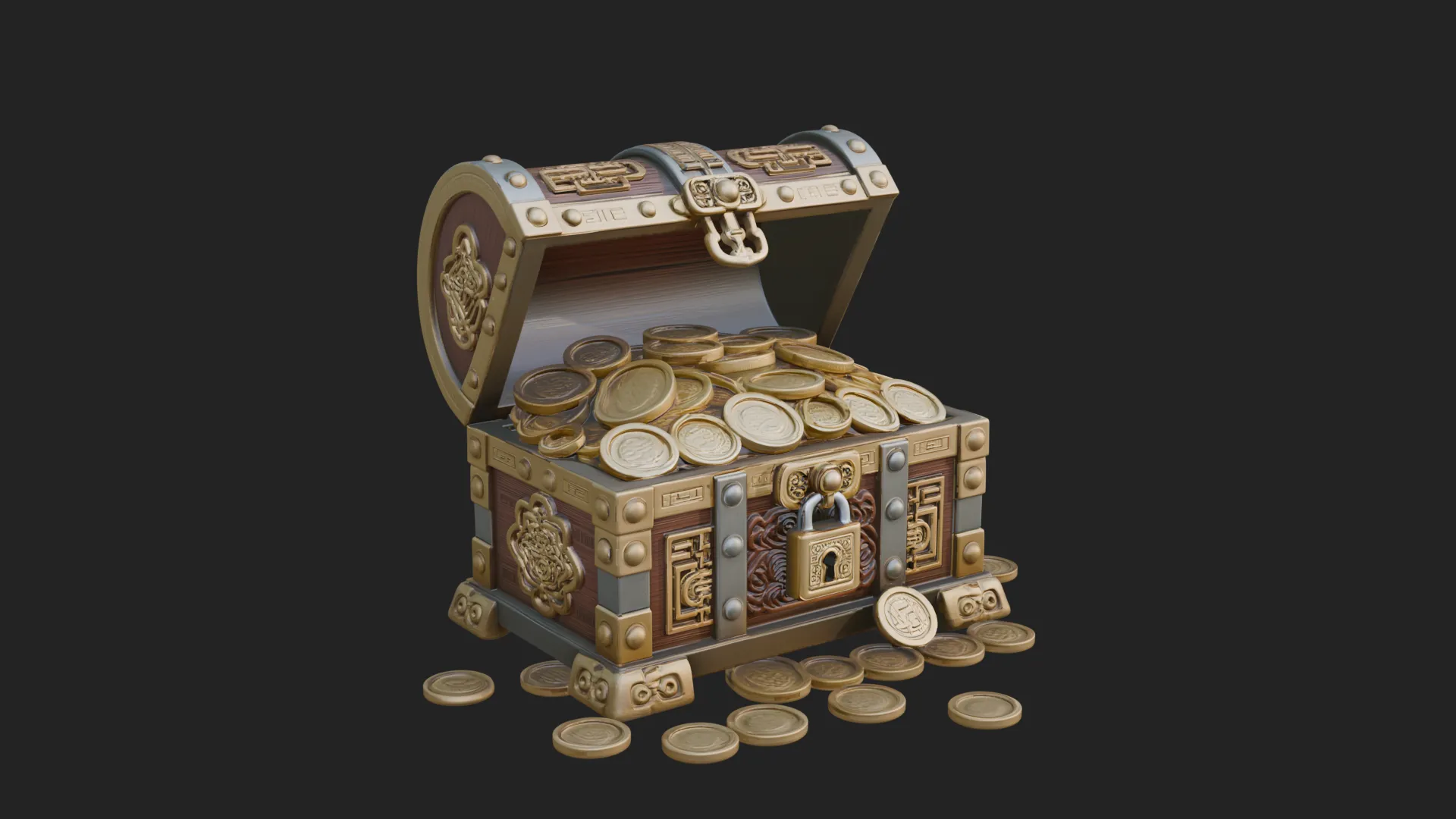 Treasure Chest Model Design 1 - 3D Print Model 3D Print Model .c4d .max .obj .3ds .fbx .stl .blend 