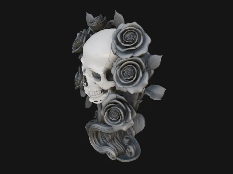 Rose Skull Relief Plaque Design 3 - 3D Print Model 3D Print Model