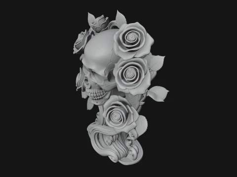 Rose Skull Relief Plaque Design 3 - 3D Print Model 3D Print Model