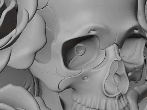 Rose Skull Relief Plaque Design 3 - 3D Print Model 3D Print Model