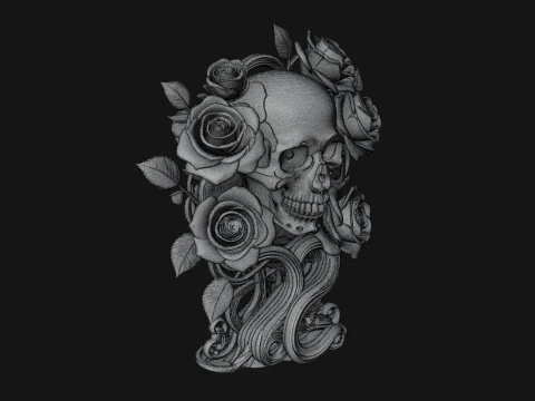 Rose Skull Relief Plaque Design 3 - 3D Print Model 3D Print Model