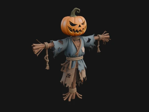 Pumpkin Scarecrow Statue Design 7 - 3D Print Model 3D 프린트 모델