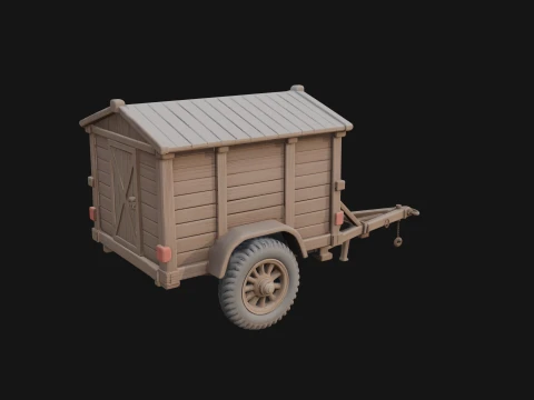 Wooden Cargo Trailer Model Design 1 - 3D Print Model Modelo de impresión 3D