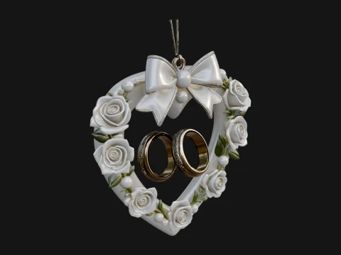 Wedding Rings Heart Wreath Ornament Design 1 - 3D Print Model 3D printmodel