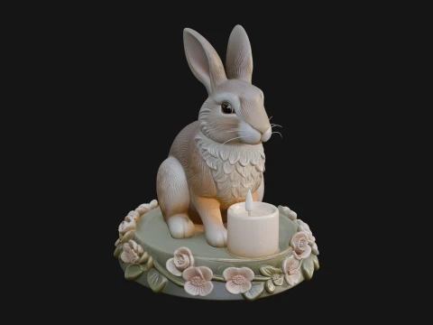 Rabbit Candle Holder Statue Design 1 - 3D Print Model 3D Print Model
