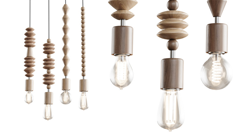 Nordic Wooden Geometric Beads Pendant Lamp 3D Model .c4d .max .obj .3ds .fbx .stl .blend
