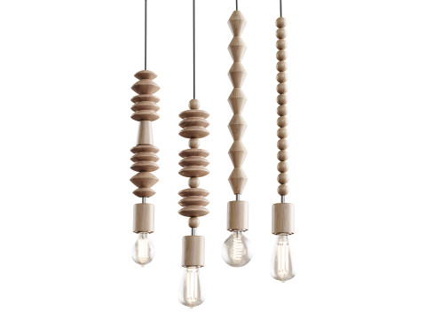 Nordic Wooden Geometric Beads Pendant Lamp 3D Model