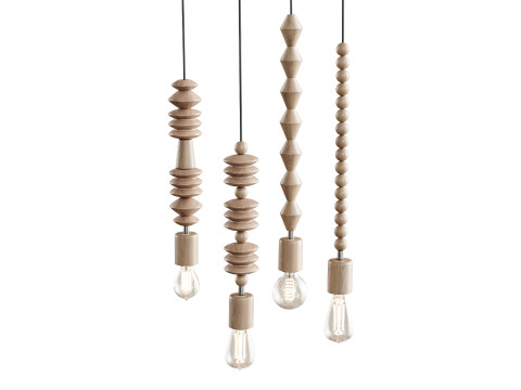 Nordic Wooden Geometric Beads Pendant Lamp 3D Model