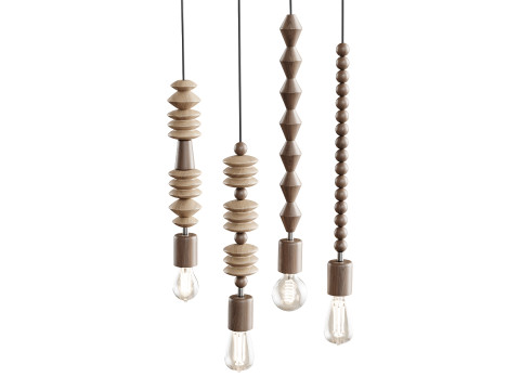 Nordic Wooden Geometric Beads Pendant Lamp 3D Model