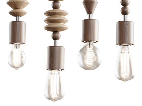 Nordic Wooden Geometric Beads Pendant Lamp 3D Model
