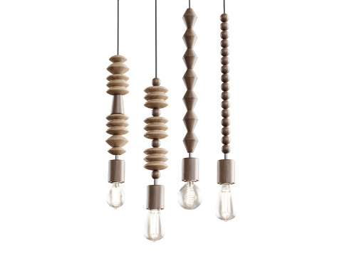 Nordic Wooden Geometric Beads Pendant Lamp 3D Model