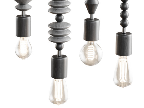 Nordic Wooden Geometric Beads Pendant Lamp 3D Model