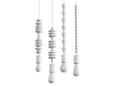 Nordic Wooden Geometric Beads Pendant Lamp 3D Model
