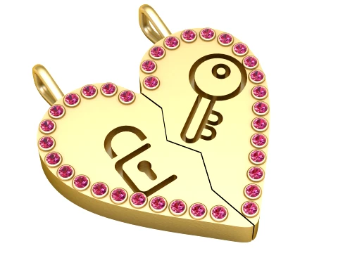 Golden Key to My Heart Split Pendant Pink Sapphire Edition 3D Model
