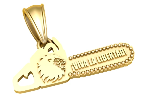 Gold Lion Key Pendant Viva La Libertad Engraved Statement Charm 3D Model