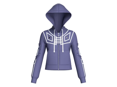 Girls Chest Panel Lacing Detail Hooded Jacket Model 3D