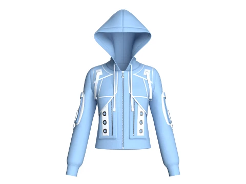 Girls Eyelet Detail Hooded Zip-Up Jacket Model 3D