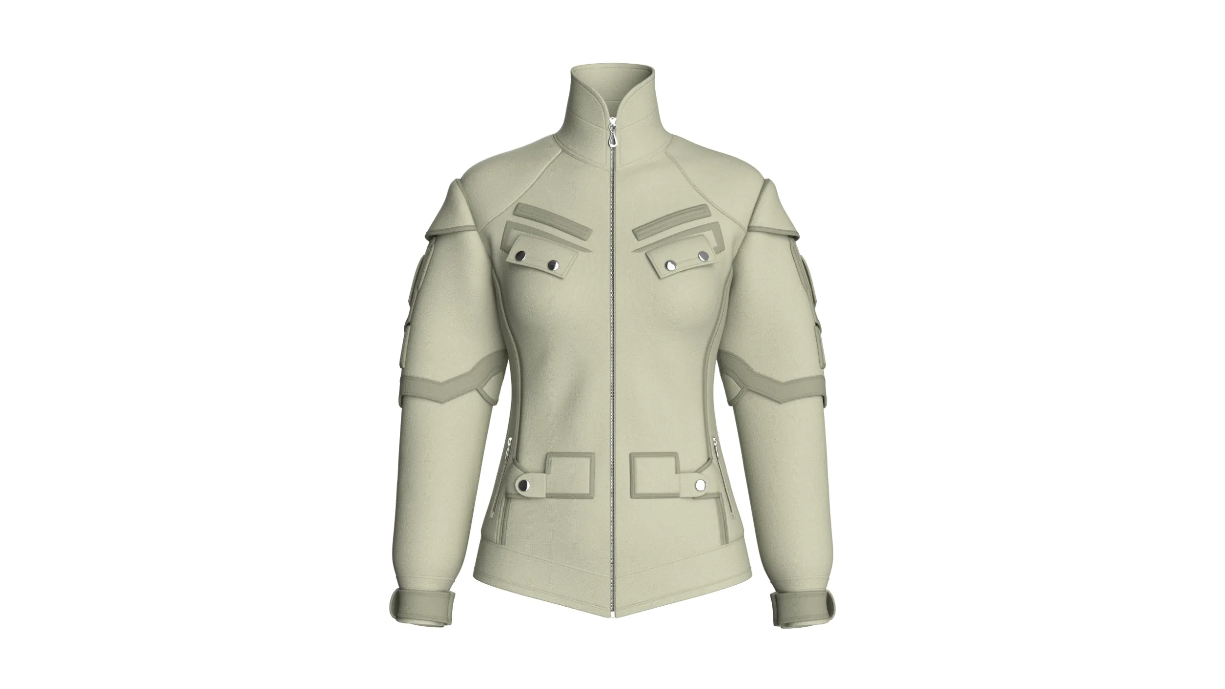 Girls Flap Pockets Full-Zip Tactical Jacket 3D Model .c4d .max .obj .3ds .fbx .stl .blend
