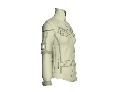 Girls Flap Pockets Full-Zip Tactical Jacket 3D Model