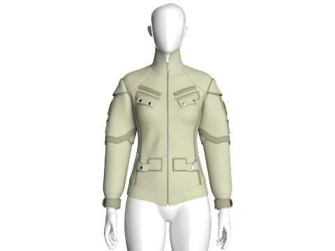 Girls Flap Pockets Full-Zip Tactical Jacket 3D Model