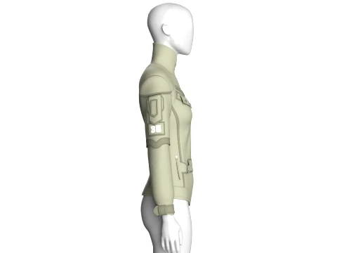 Girls Flap Pockets Full-Zip Tactical Jacket 3D Model