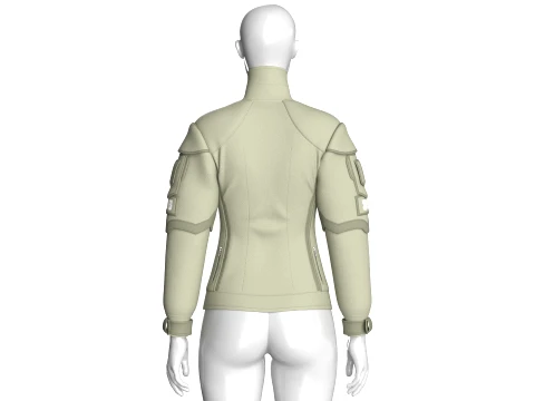 Girls Flap Pockets Full-Zip Tactical Jacket 3D Model