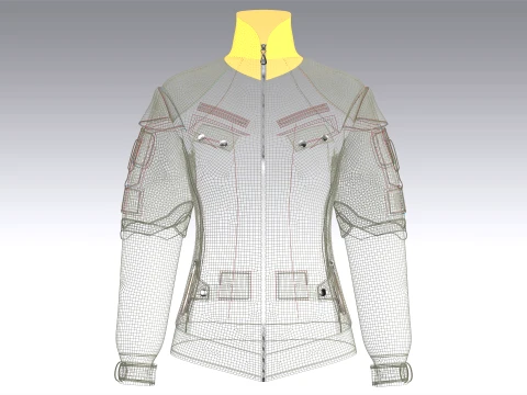 Girls Flap Pockets Full-Zip Tactical Jacket 3D Model