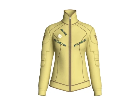 Girls Full Zip Tactical Jacket With Brown Piping Model 3D
