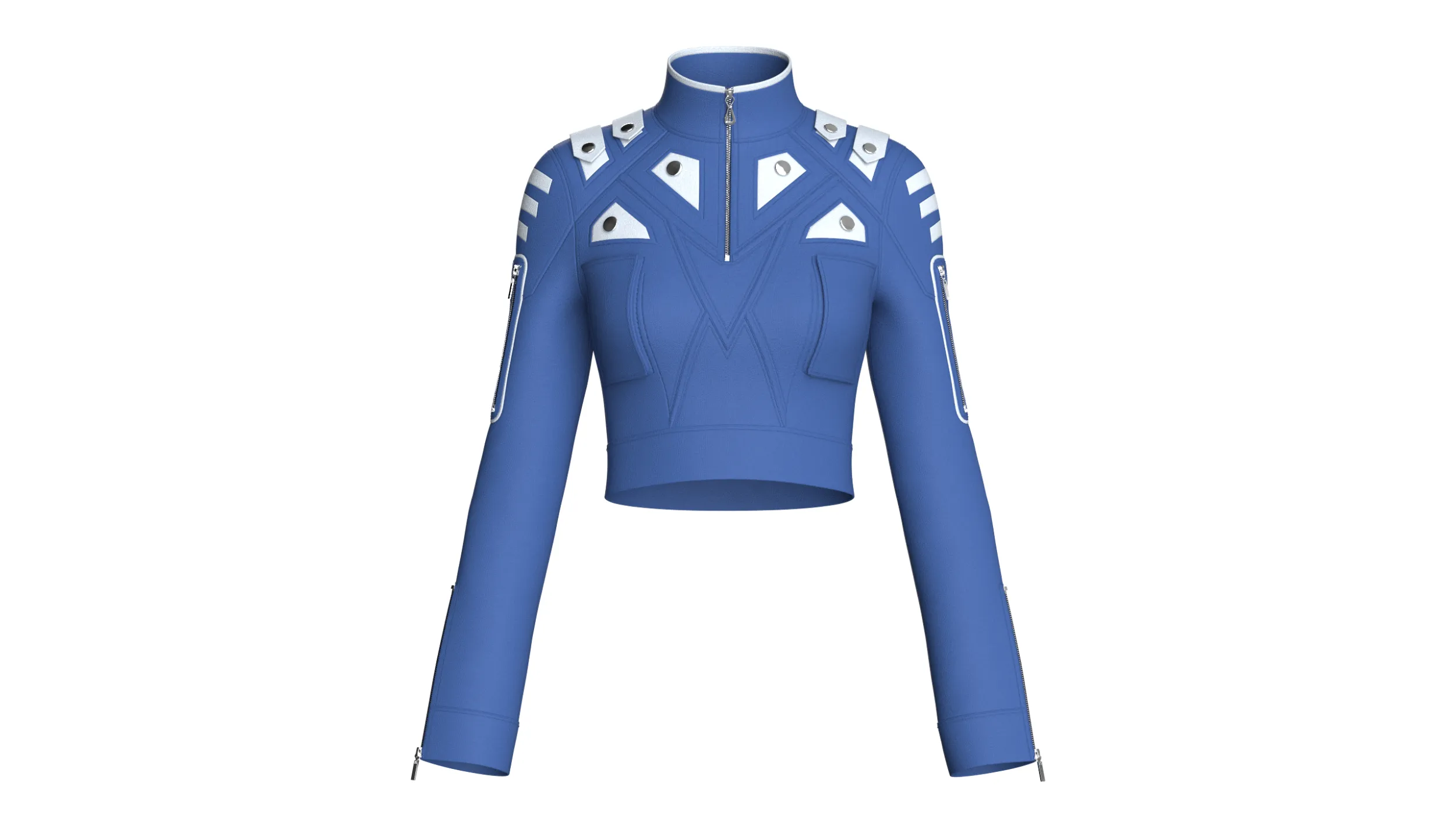 Girls High Neck Half-Zip Crop Tactical Jacket 3D Model .c4d .max .obj .3ds .fbx .stl .blend 