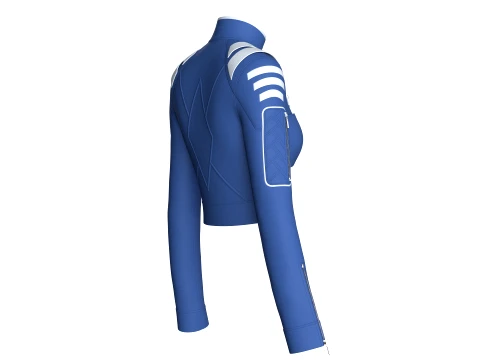 Girls High Neck Half-Zip Crop Tactical Jacket 3D Model