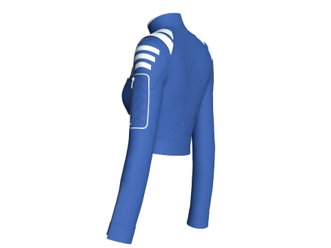 Girls High Neck Half-Zip Crop Tactical Jacket 3D Model