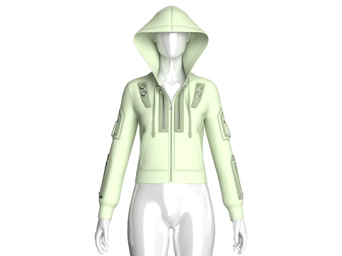 Girls Hooded Tactical Jacket With Pocket 3D Model