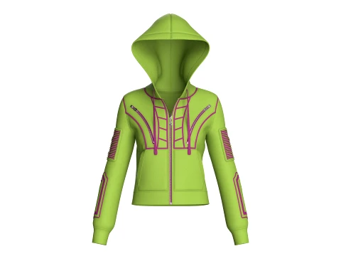 Girls Hooded Zip Jacket With Sleeve Pocket Model 3D
