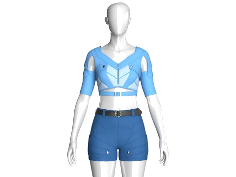 Girls Cutout-Sleeve Crop Top With Utility Shorts Model 3D