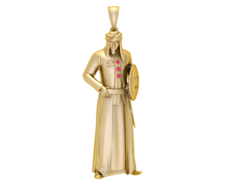 Pendentif bouclier de pierres précieuses Golden Desert Warrior Modèles 3D en vedette