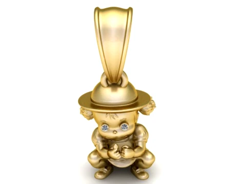 Chibi Anime Girl Pendant Stylized Character Jewelry with Diamond Eyes 3D Model