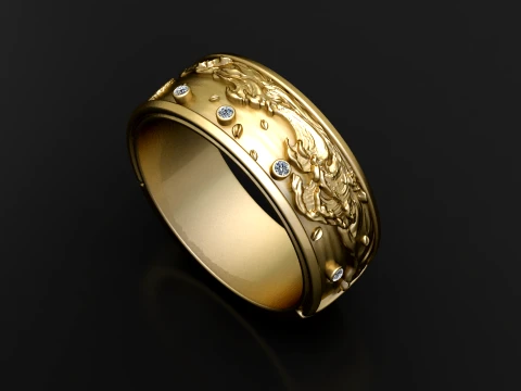 Floral Diamond Gold Band Ring 3D Model