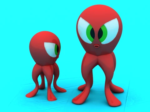 Chibi Red Octopus Pair - Desk Toy Collectible STL 3D Print Model