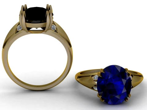 Blue Sapphire Solitaire Ring Modèle 3D
