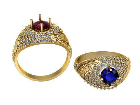 Floral Gemstone Halo Ring Modèle 3D